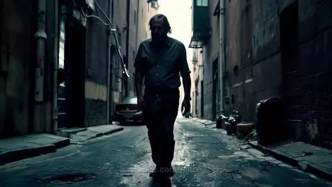 Drunken man walking in the alley by mia
