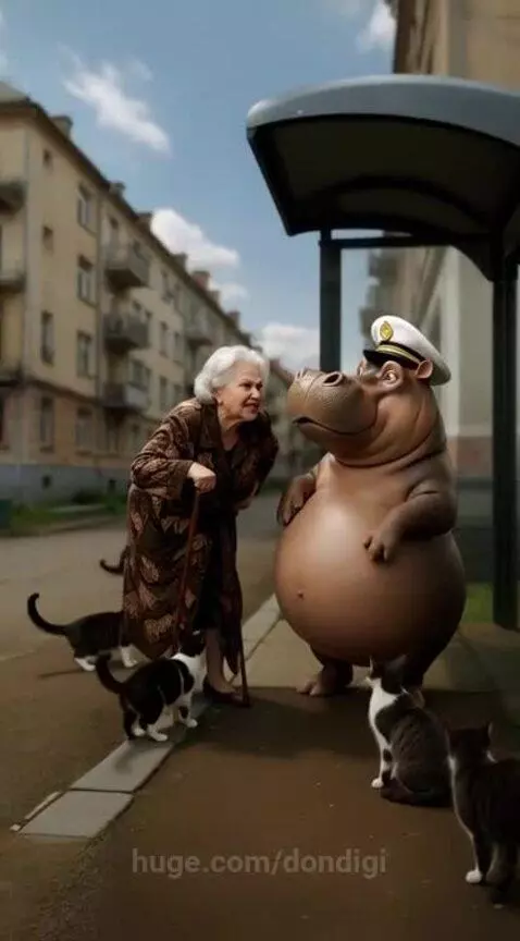 Бегемот попал под раздачу от бабули🤣 by dondigi