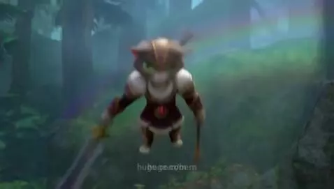 A magical warrior cat with glowing eyes leaps into battle ag... by bern