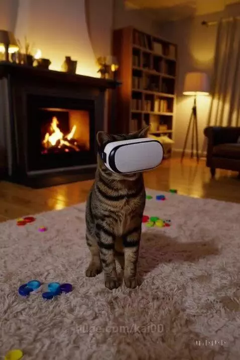 a cat wearing a small VR headset by kai00