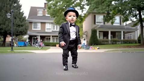 A baby in a tuxedo after a long vacation by abigob3