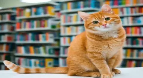 Cat at the Library reading by pricsila