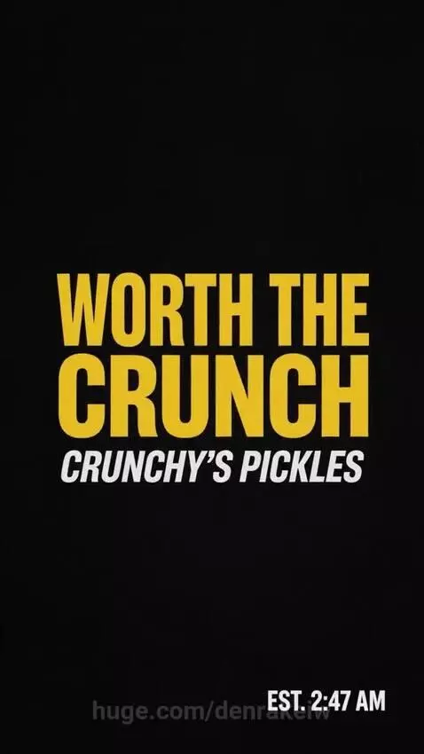 People at a 70s-themed party dancing and enjoying Crunchy's pickles, with a toast at the end.