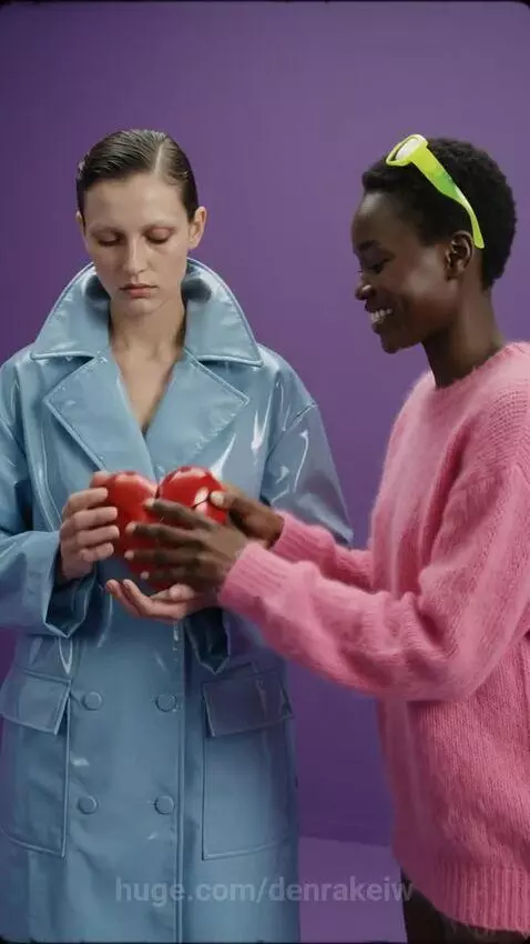 Woman in blue coat holds broken heart, friend applies band-aid to fix it.