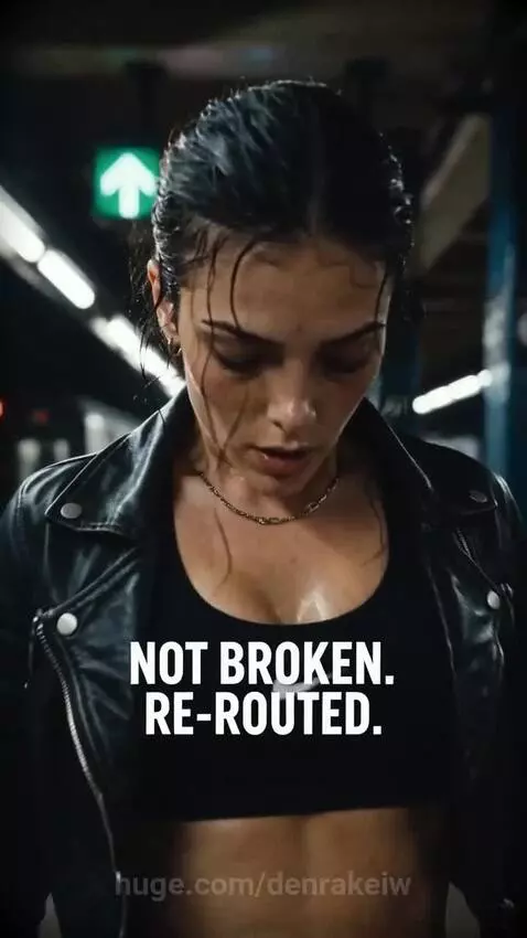 Young woman with ostomy pouch running through subway station and onto a moving train, looking strong.