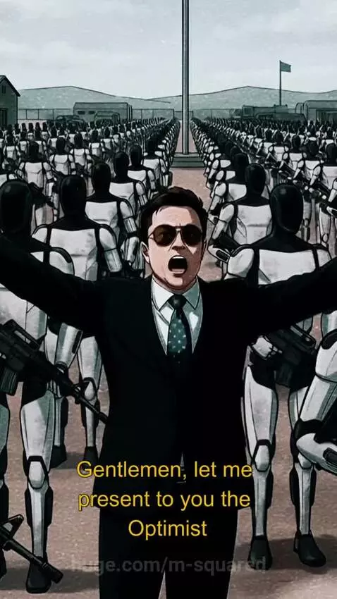 Donald Trump and Elon Musk unveil a large army of armed humanoid robots, the Optimus Program.