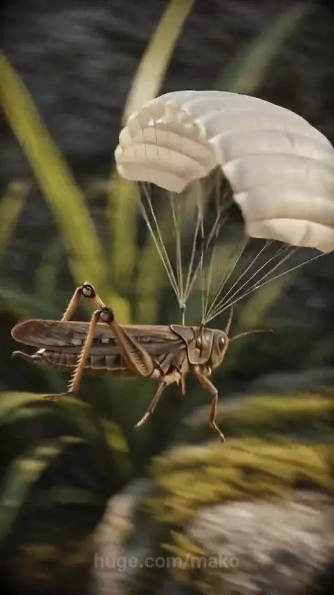 Grasshopper parachuting with OCB logo, then rolling and smoking a joint.