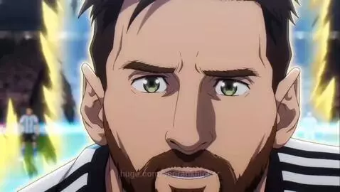 Animated Messi scores a goal for Argentina against Austria in an anime-style football match.