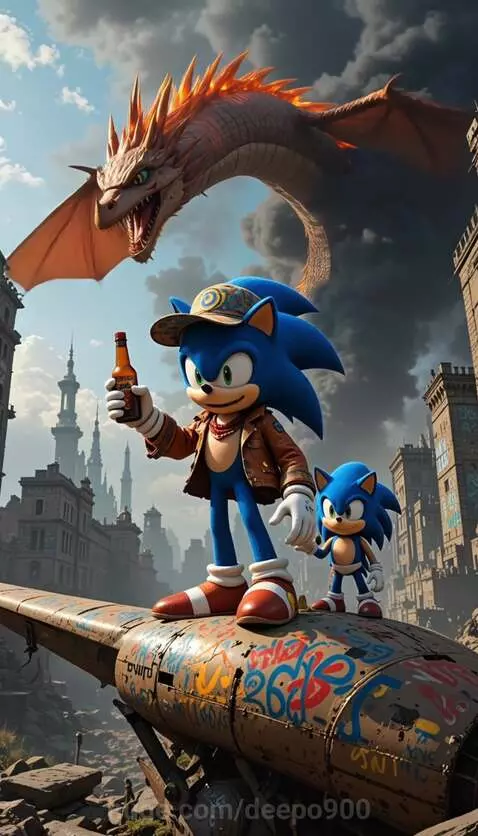Dragon and Sonic style by deepo900
