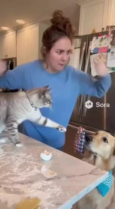Cat snitches on dog after the flour disaster by alphapaul