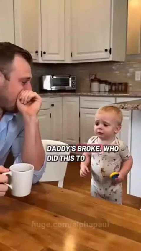 Child comforts dad, suggesting hospital can fix his 'broken' money after he says he's broke.