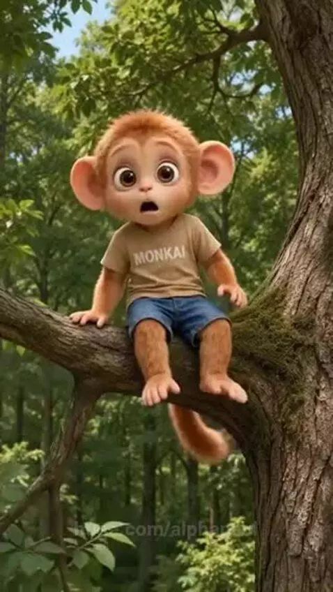 Monkey in a MONKAI shirt transforms and rescues a duckling from a gorilla who tied it to a tree.