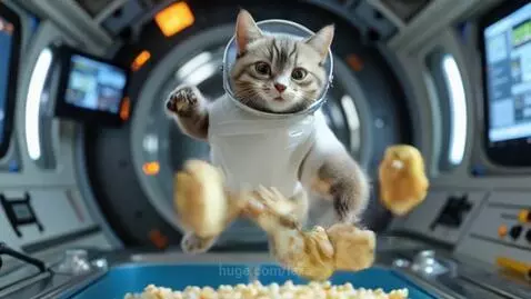 a cat astronaut in zero gravity chased a popcorn among the s... by lexa