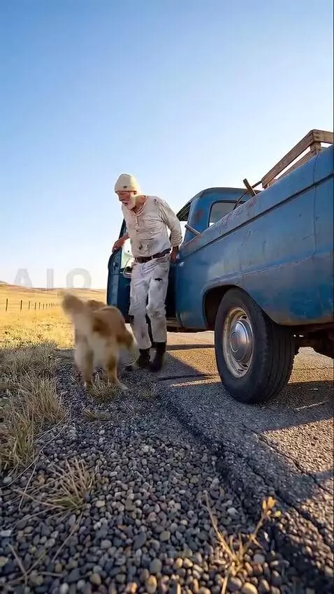 Golden retriever dog nudging a man who is holding a rescued puppy