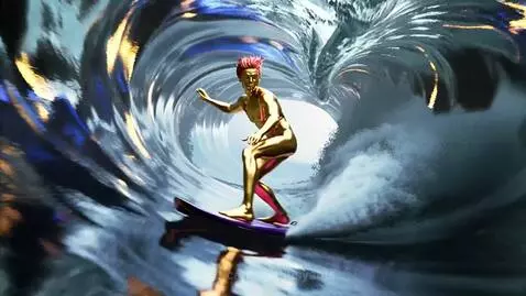 A majestic golden humanoid surfer ride by mathisyanis