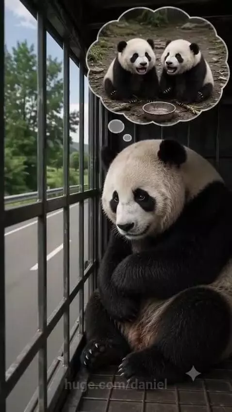 A small monkey helps a mother panda escape a truck to reunite with her two crying babies.