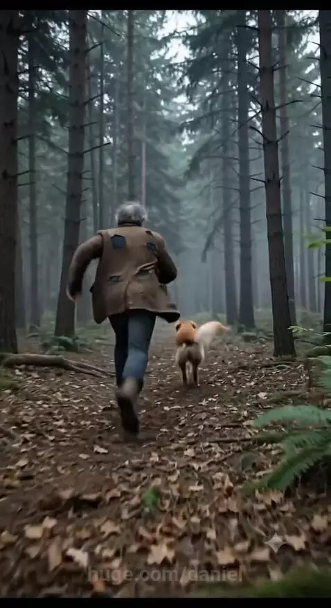 Golden retriever dog digging in a forest, leading a man to uncover puppies and a briefcase of money.