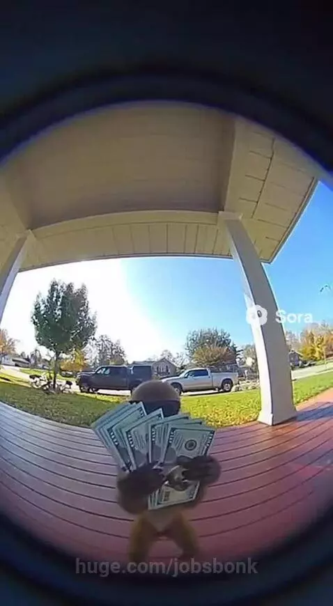 Monkey flexing money on DoorDash cam by jobsbonk