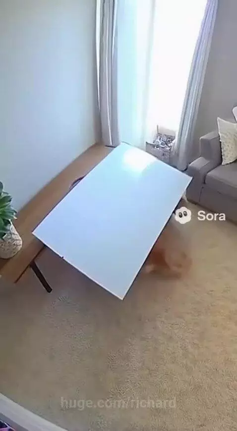Golden retriever dog pushes a falling flat-screen TV away from a baby sitting on the floor.