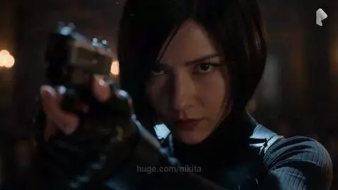 Ada Wong in tactical gear holding a pistol, emerging from a black liquid transformation.