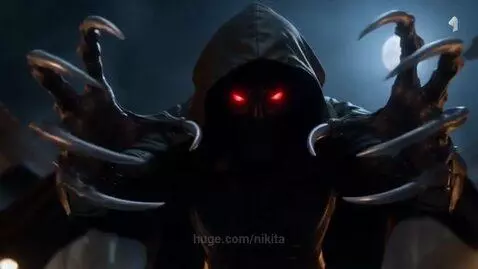 Woman in black tactical suit fighting hooded figures with glowing red eyes in a torch-lit street.