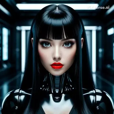 Stylized female character with black hair and futuristic suit running in a glowing blue sci-fi corridor.