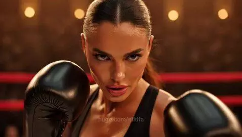 Female boxer in black attire and gloves delivering a powerful punch to her opponent in red during a boxing match.