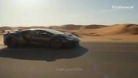 Bugatti Chiron and Lamborghini racing side-by-side on a desert road, kicking up dust.