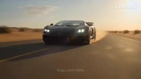 Two black Bugatti Chirons racing at high speed on a desert road, kicking up dust.