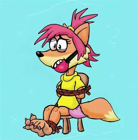 A cartoon anthropomorphic fox is tied to a chair with brown ... by pirogguy111