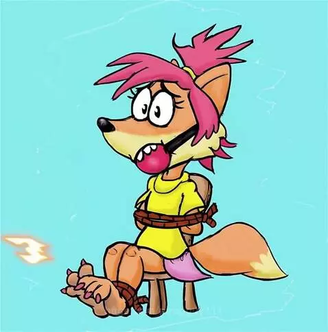A cartoon anthropomorphic fox is tied to a chair with brown ... by pirogguy111