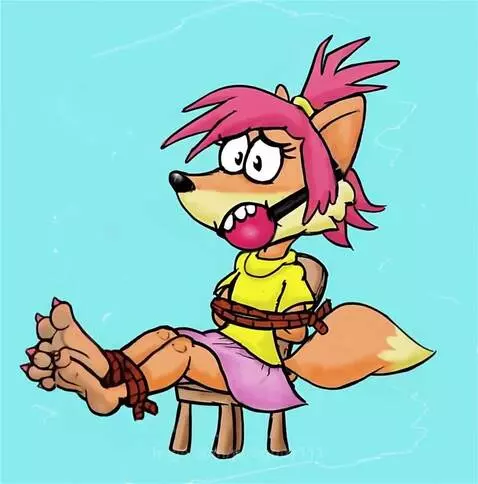 A cartoon anthropomorphic fox is tied to a chair with brown ... by pirogguy111