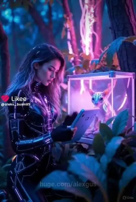 A girl in a cyberpunk world interacts with a fascinating cre... by alexgus