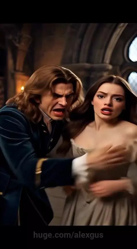 Vampire in period attire confronts a woman holding a glowing cross, leading to his fiery defeat.