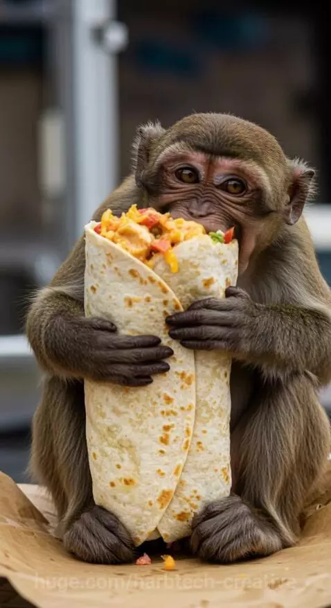 Monkey eating a burrito by barbtech-creative