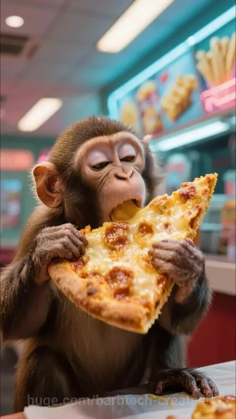 Monkey eating pizza by barbtech-creative
