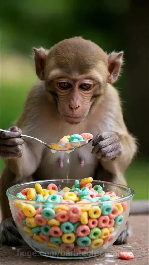 Monkey eating cereals by barbtech-creative