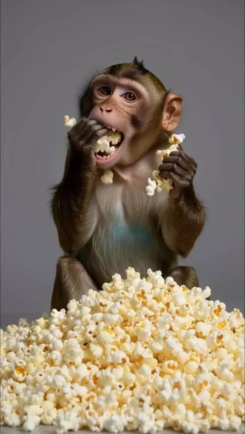 Monkey eating popcorn by barbtech-creative