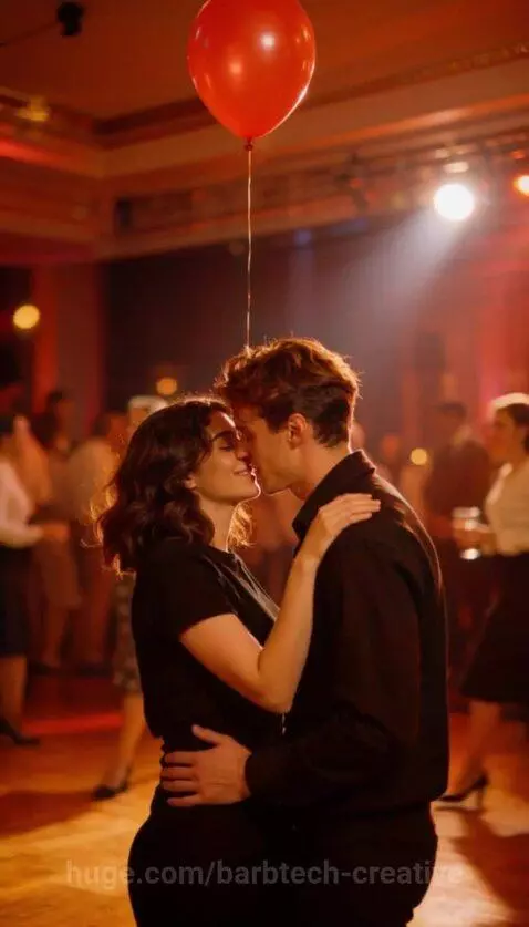 Young couple at airport, connected by a glowing red thread, symbolizing an unbreakable bond.