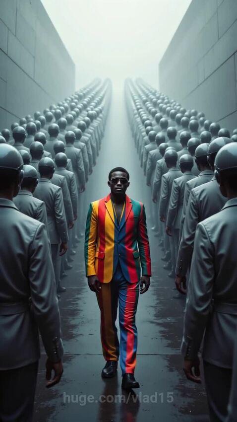 Man in Striped Suit Stands Out AI Video from Vlad15 - HUGE