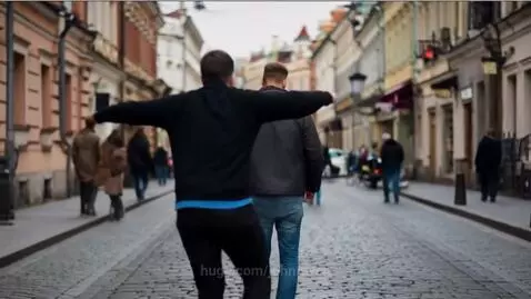 Split screen: one side shows a joyful winter festival, the other a man working at a factory lathe.
