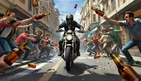 Montage of AI and real-life scenes: motorcycle riders, a band, a tattoo artist, and a muscular woman.