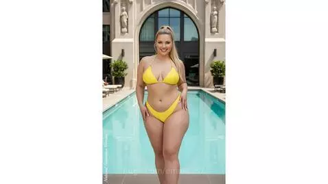 Natural American Woman 🤍 Fashion Show Swimwear Near The Pool... by emma357