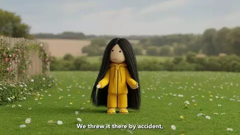 Tonya disguised as a bush and Trisha in commando gear retrieving a frisbee from Mr. Mona's garden.