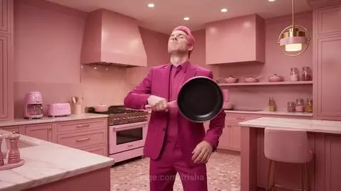 A dynamic montage featuring diverse characters and objects, all unified by a prominent pink color theme.