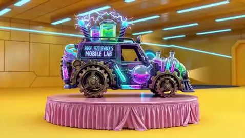 Animated characters in custom vehicles racing on a vibrant pink track in the Pinky Racers event.