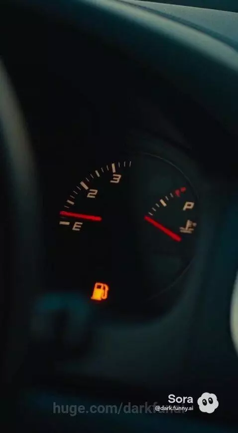 Woman in a red Celica at sunset, wearing a flame jacket and gold sunglasses.