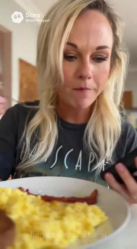 Woman cooking breakfast, playing video games, and working on a laptop in a cozy home setting.