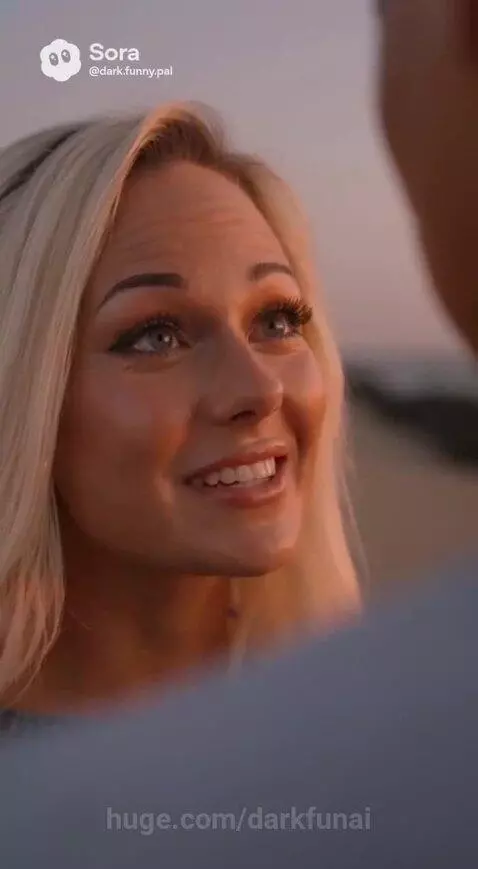 Couple holding hands on a beach at sunset, transitioning to a gaming setup with Sophie and Pep.