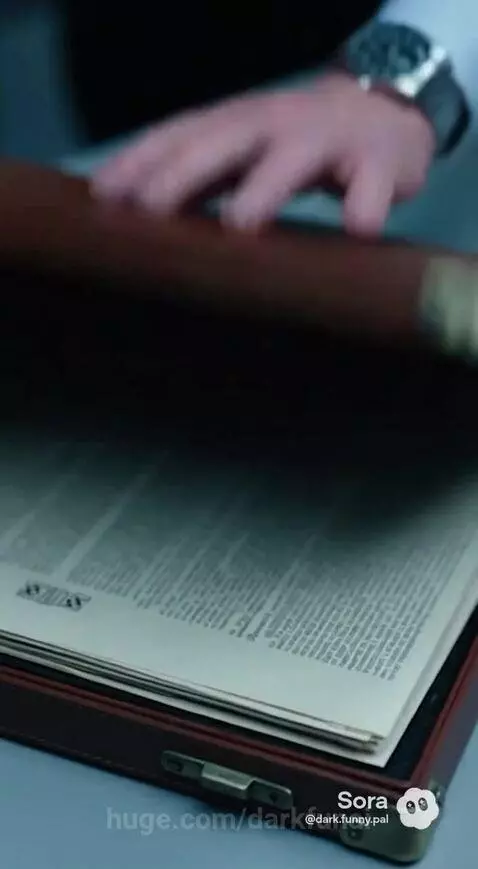 Man in a blue suit interrogates another man through glass, with a blue light effect.